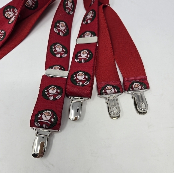 VINTAGE RED SANTA CLAUS CHRISTMAS STRETCH SUSPENDERS ADJUSTABLE UNISEX GERMANY - Picture 2 of 11